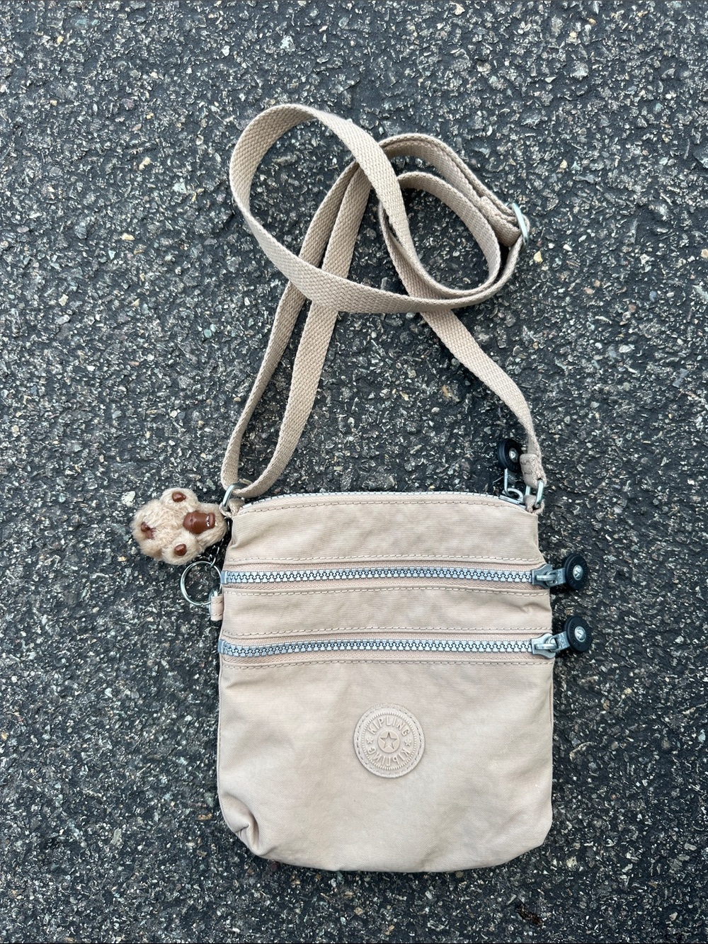 Kipling Taupe Crossbody Bag with Monkey Key Charm